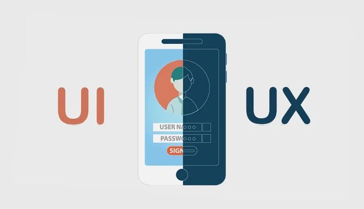 Illustration showing the difference between UI and UX in a mobile app login screen design.