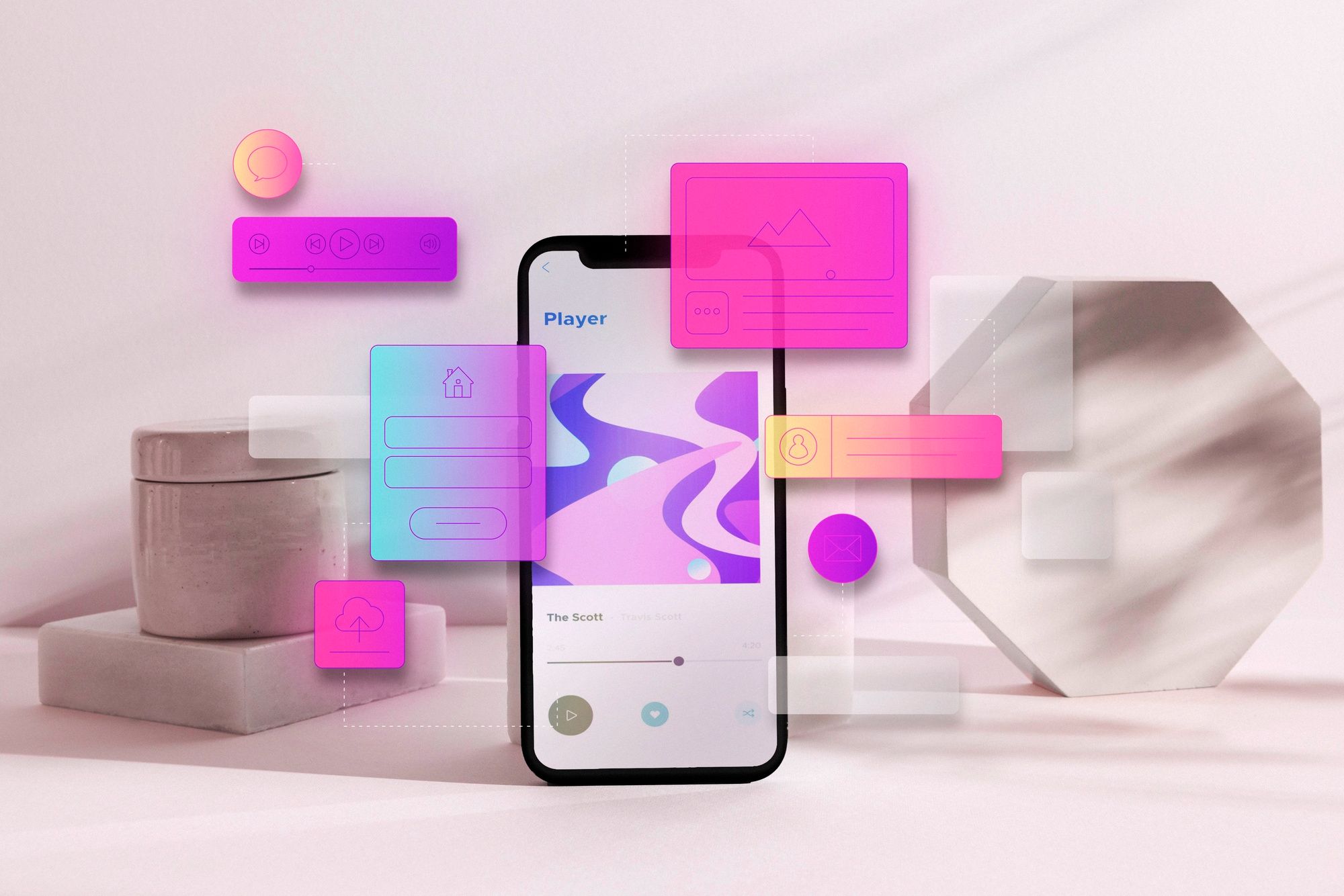 Neon animated UI elements showcasing modern UX trends.